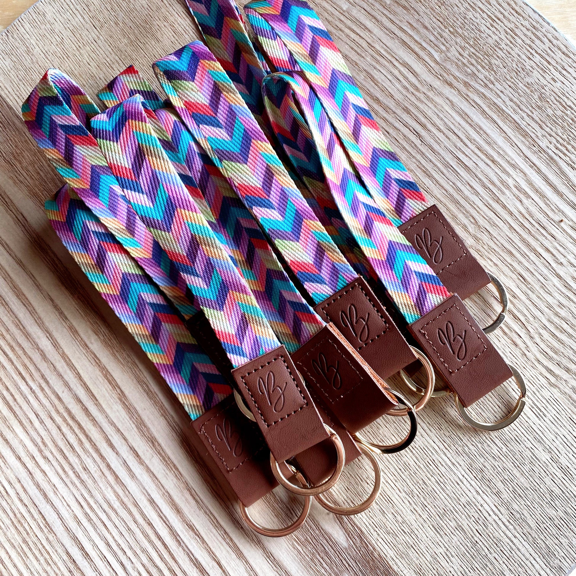 rainbow chevron printed key fob wristlet straps