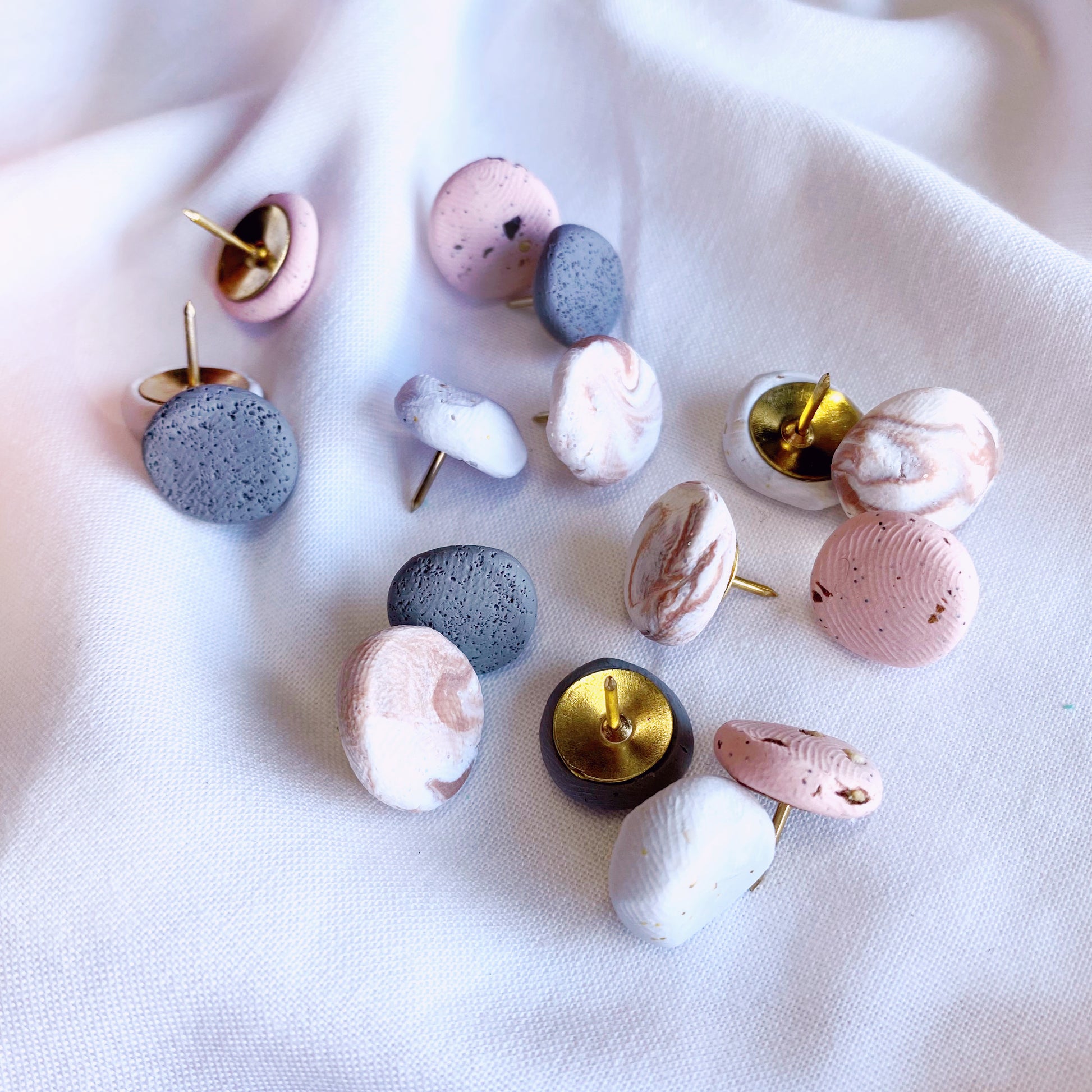 tiny push pins, handmade with polymer clay, come in a set of 20