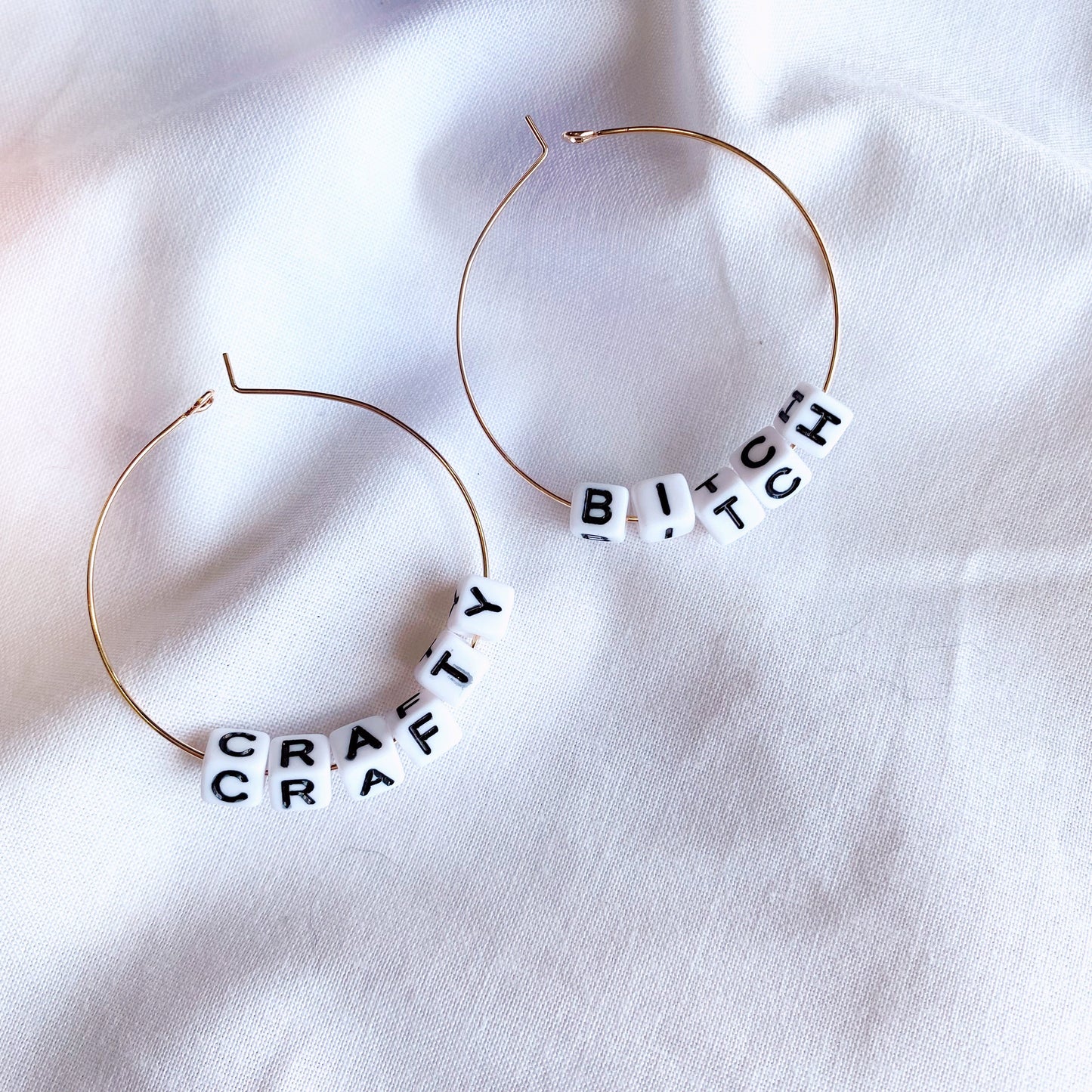 crafty bitch beaded hoop earrings, funny earrings to add to your earring collection!
