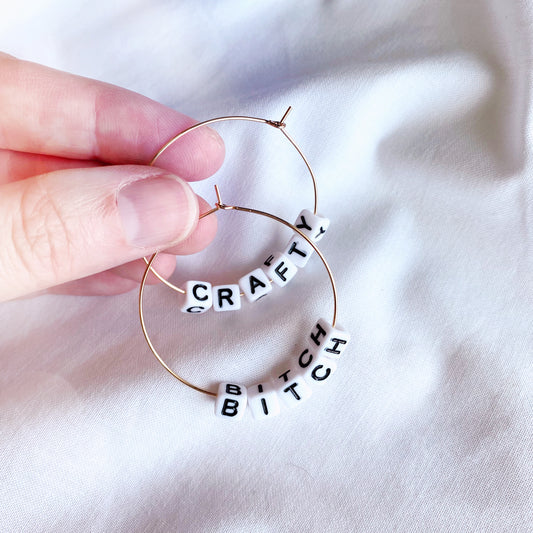 crafty bitch, funny alphabet beaded hoop earrings