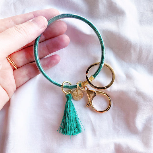 teal glitter filled jelly bracelet bangle keychain