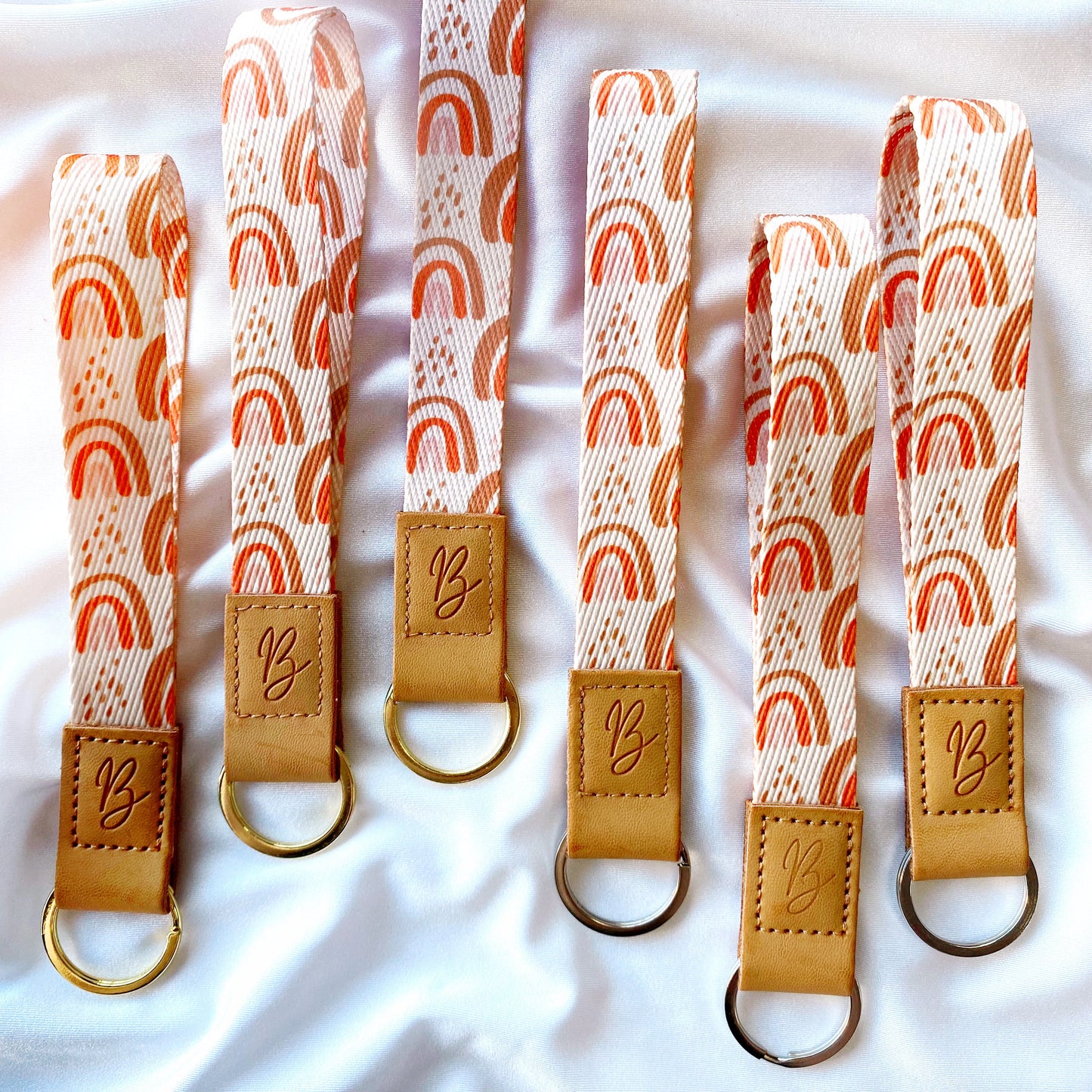 fabric wristlet keychains with gold plated keyrings