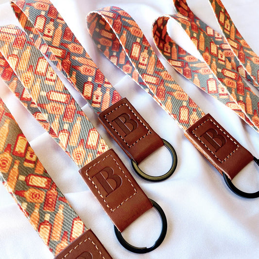 keychain wristlet for dad, with whisky bottle print