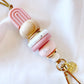 natural pink and white colours and real wood and silicone beaded lanyard