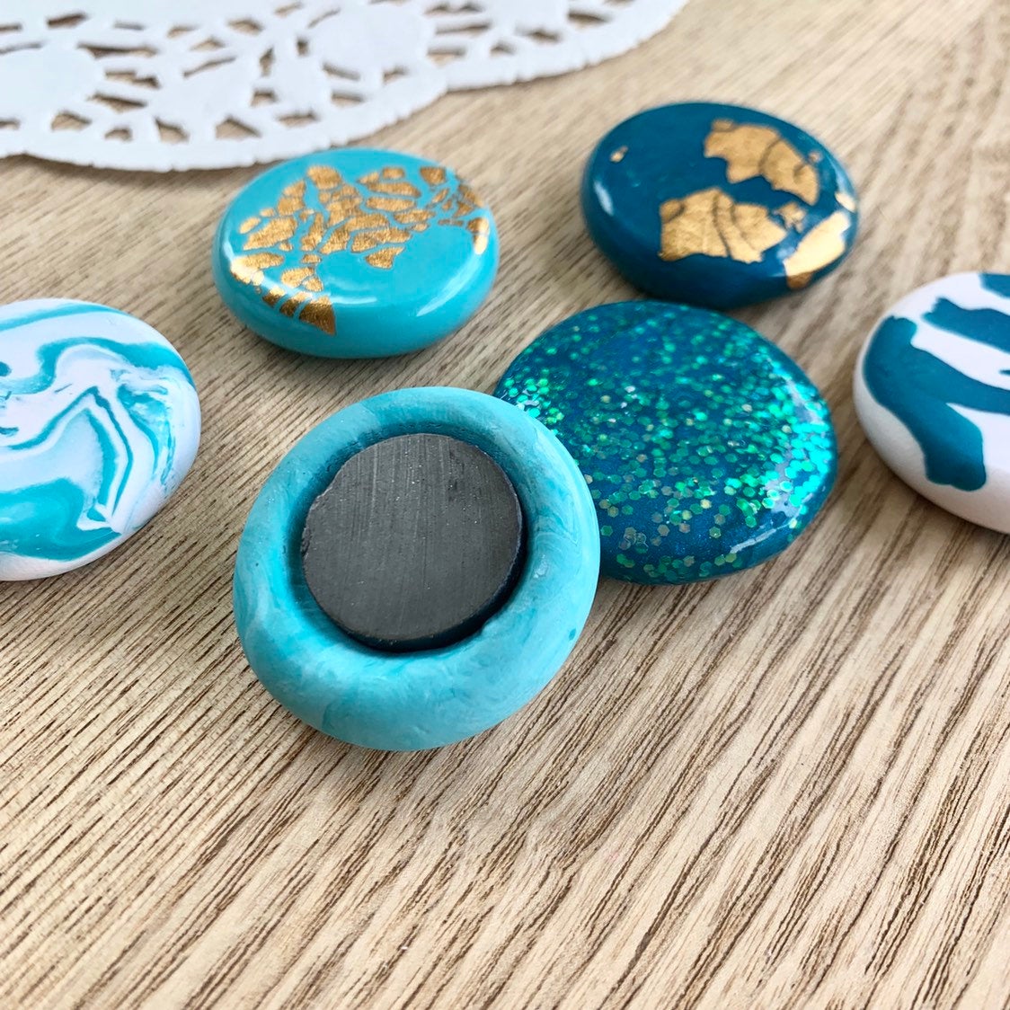 turquoise teal blue glitter marble gold foil magnets