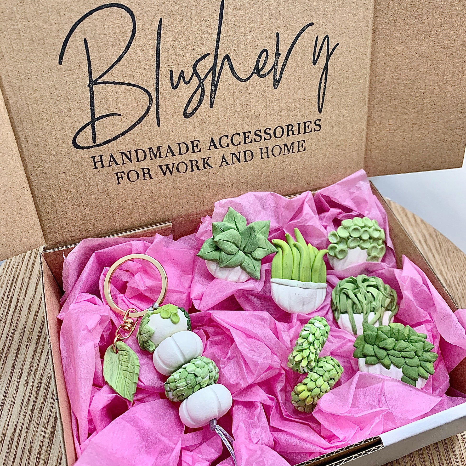 the plant lover gift box including a range of handmade polymer clay accessories for the succulent lover
