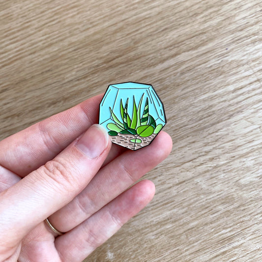 succulent cactus terrarium enamel brooch lapel pin