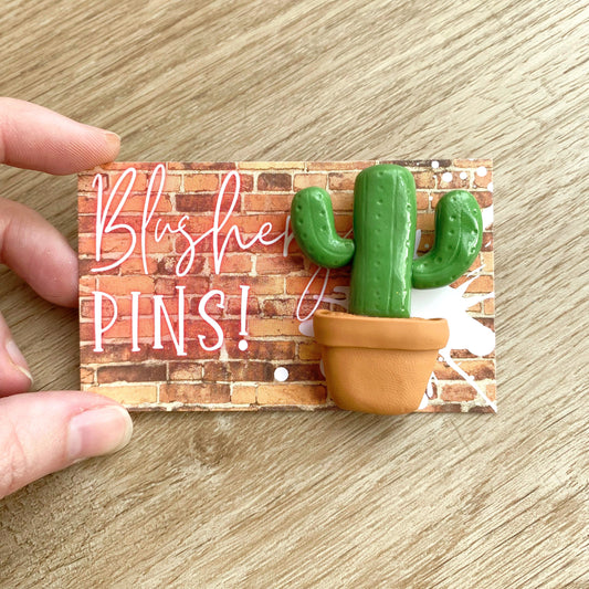 handsculpted polymer clay cactus brooch pin