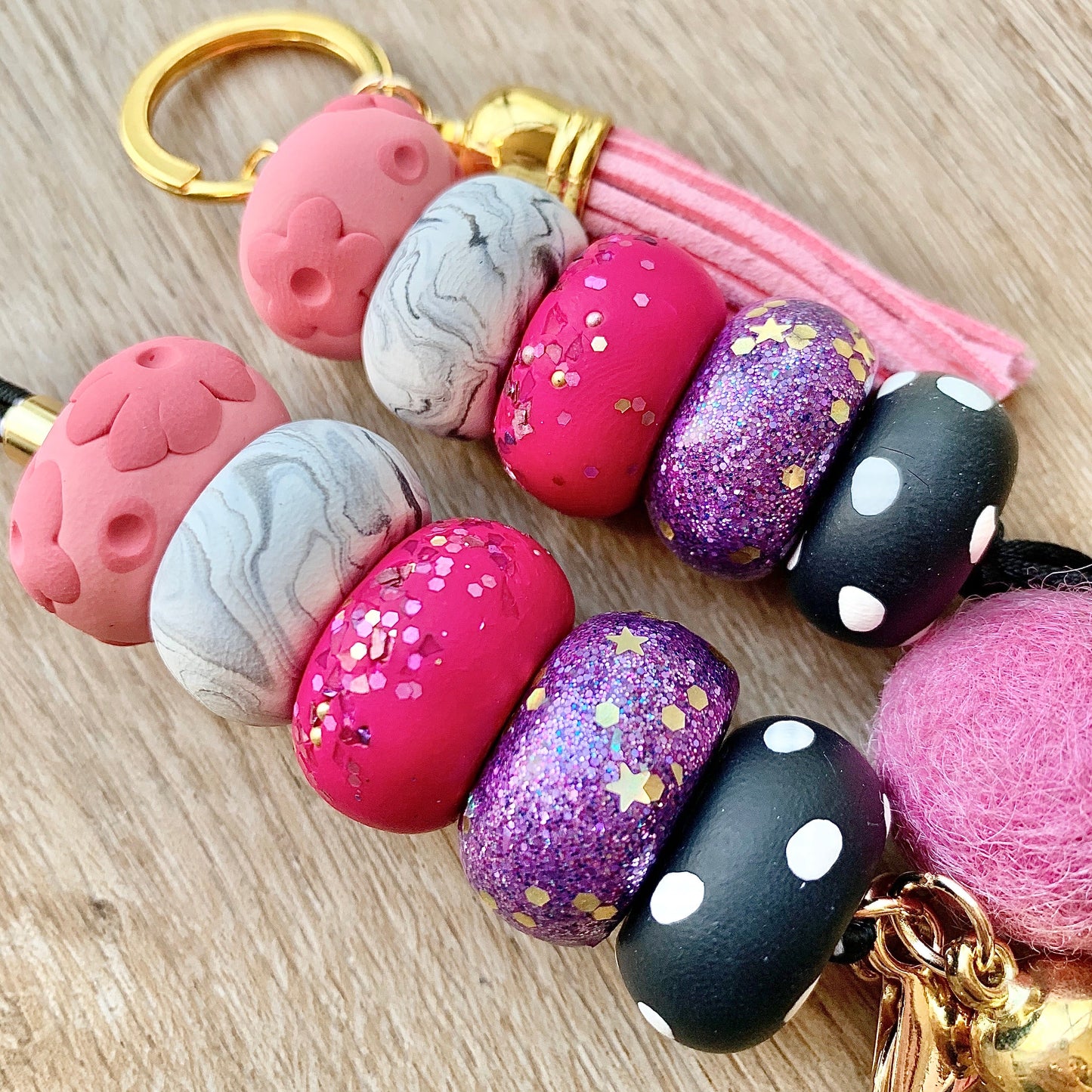 beaded keychain gift for the girly-girl who loves pink, purple and glitter!