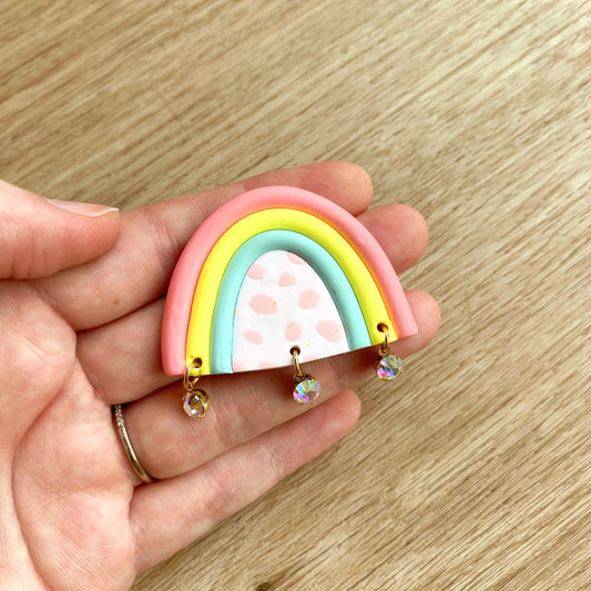handmade pastel rainbow brooch pin for teachers with rhinestone accent