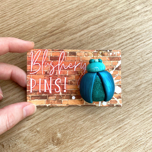 large beetle brooch, handmade with polymer clay and glitter