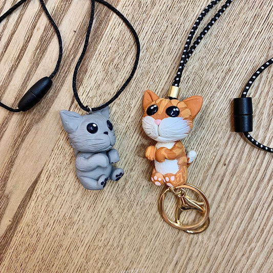 cute cat kitty necklaces and lanyards, orange and grey cats