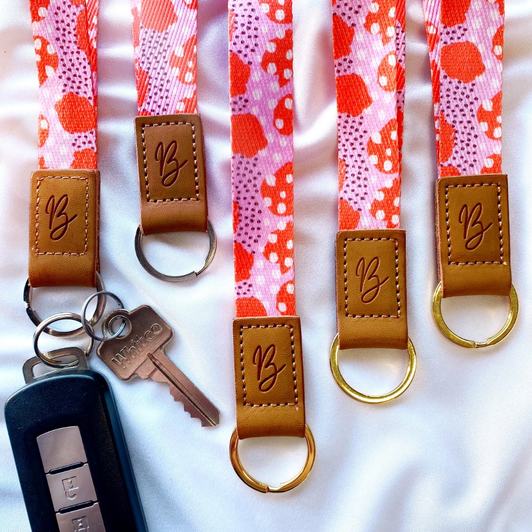 bright abstract printed keychain wristlets
